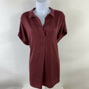 Dr. 2 Shirt Women's Medium Short Sleeve Collared Maroon Casual Dress Lightweight